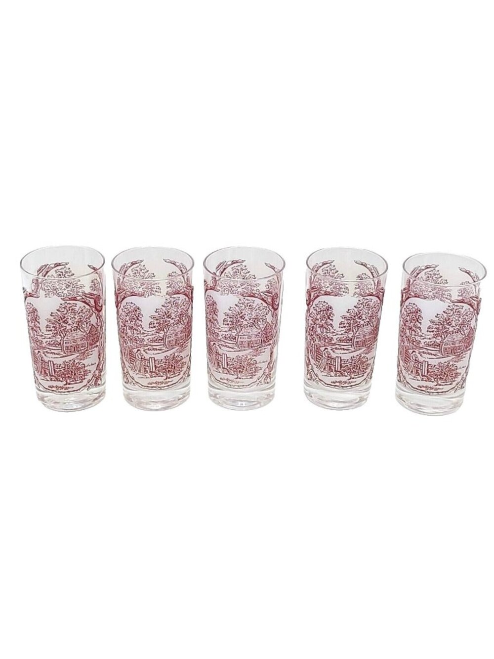 Memory Lane Pink by Royal USA Glass 8 Ounce Tumblers- Set of 5-Transferware